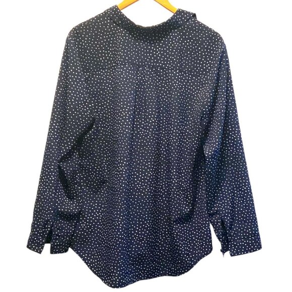 Talbots Navy White Polka Dot Wrinkle Free Button Up Blouse - Picture 2 of 5